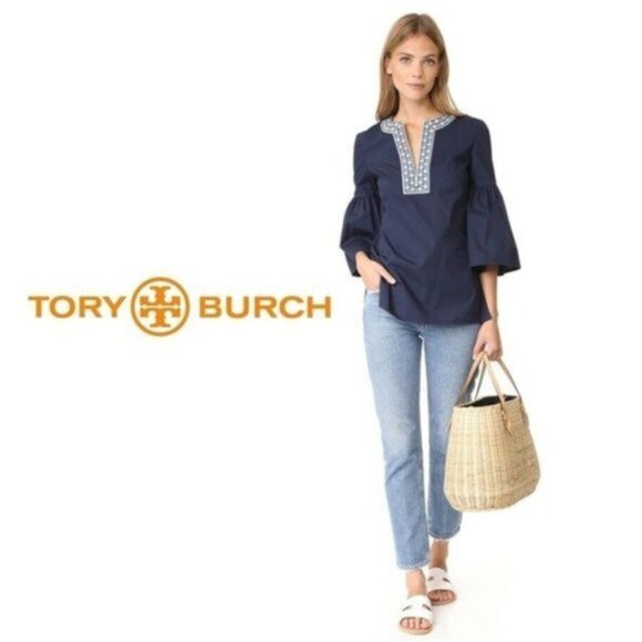Tory Burch Ariana Blouse Embellished Embroidered Women Size 6 - Picture 10 of 10